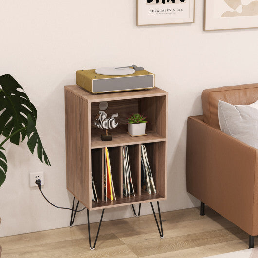 Record Player Stand with Charging Station for Living Room Bedroom-Rustic Brown