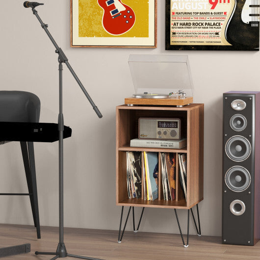 Record Player Stand with Charging Station for Living Room Bedroom-Rustic Brown
