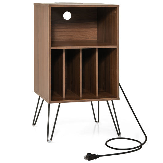 Record Player Stand with Charging Station for Living Room Bedroom-Rustic Brown