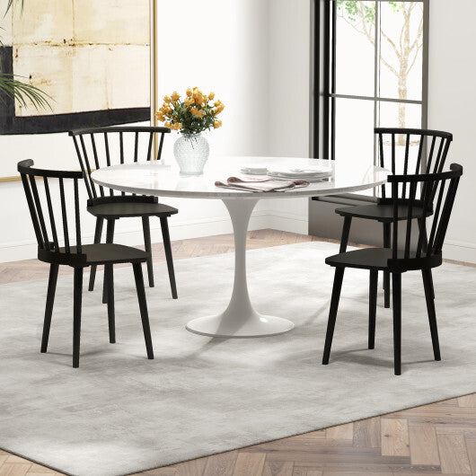 Windsor Dining Chairs Set of 2 Rubber Wood Kitchen Chairs with Spindle Back-Natural