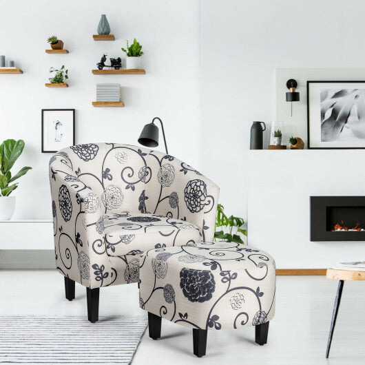 Modern Accent Tub Chair and Ottoman Set with Fabric Upholstered-Beige