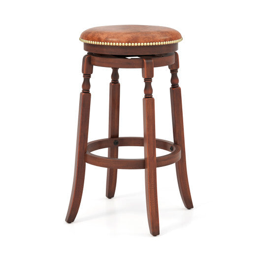 24 Inch Swivel Bar Stool Set of 2 with Upholstered Seat and Rubber Wood Frame-24 inches
