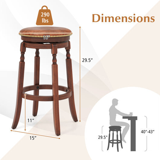24 Inch Swivel Bar Stool Set of 2 with Upholstered Seat and Rubber Wood Frame-24 inches