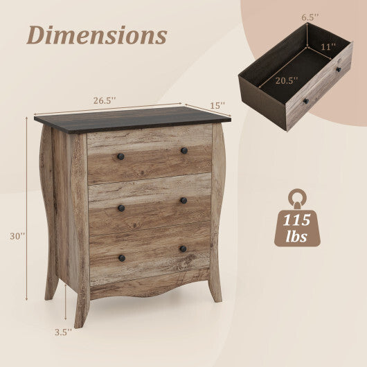 Dresser for Bedroom with 3 Folding Fabric Drawers and Anti-tipping Kit-Brown