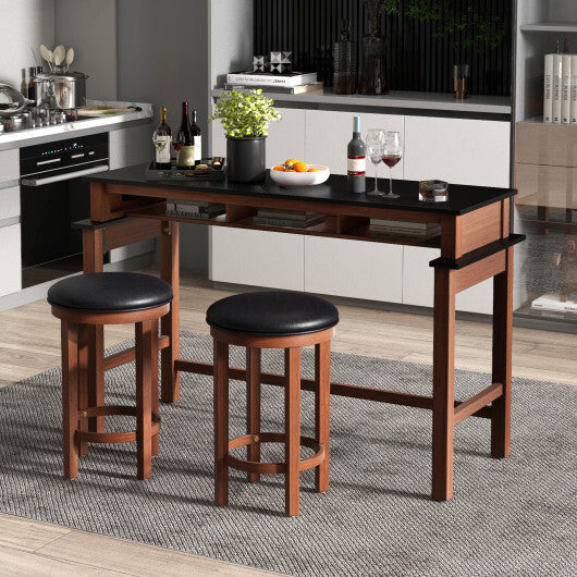 3-Piece Home Bar Set with 2 Upholstered Bar Stools  Outlets and USB Ports-Black