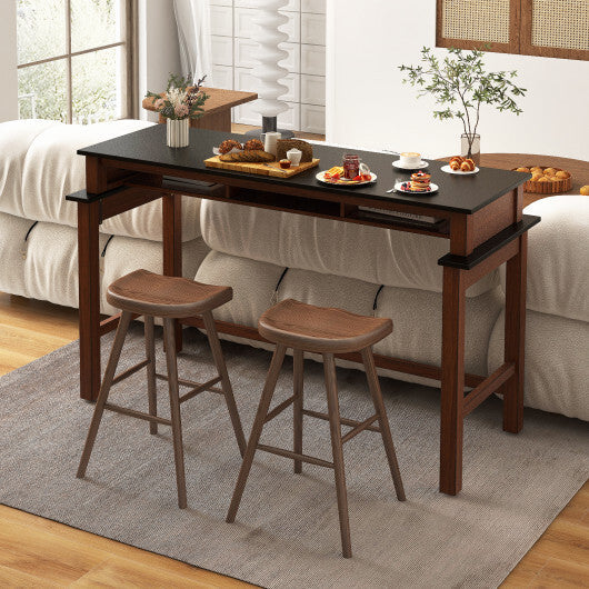 3-Piece Home Bar Set with 2 Upholstered Bar Stools  Outlets and USB Ports-Black