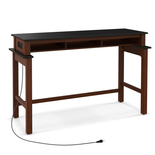 3-Piece Home Bar Set with 2 Upholstered Bar Stools  Outlets and USB Ports-Black