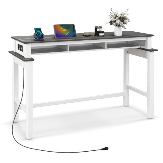 3-Piece Home Bar Set with 2 Upholstered Bar Stools  Outlets and USB Ports-Black