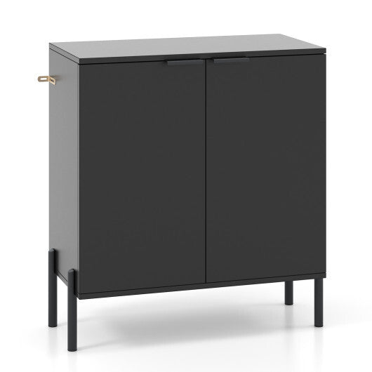 2-Door Buffet Cabinet Sideboard with Shelf and Metal Legs-White-Natural Wood