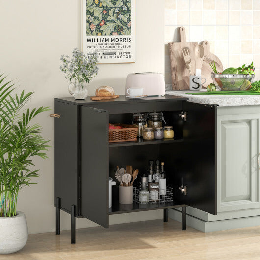 2-Door Buffet Cabinet Sideboard with Shelf and Metal Legs-White-Natural Wood