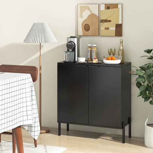 2-Door Buffet Cabinet Sideboard with Shelf and Metal Legs-White-Natural Wood