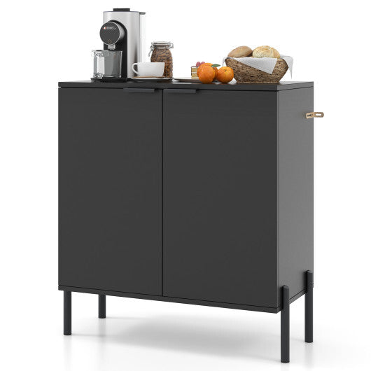 2-Door Buffet Cabinet Sideboard with Shelf and Metal Legs-White-Natural Wood