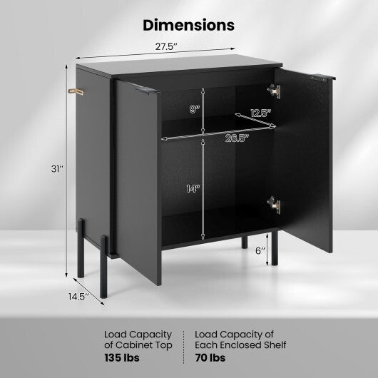 2-Door Buffet Cabinet Sideboard with Shelf and Metal Legs-White-Natural Wood