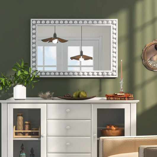 24 x 36 Inches Rustic Wall Mirror with Solid Wood Frame for Living Room  Bedroom-Brown