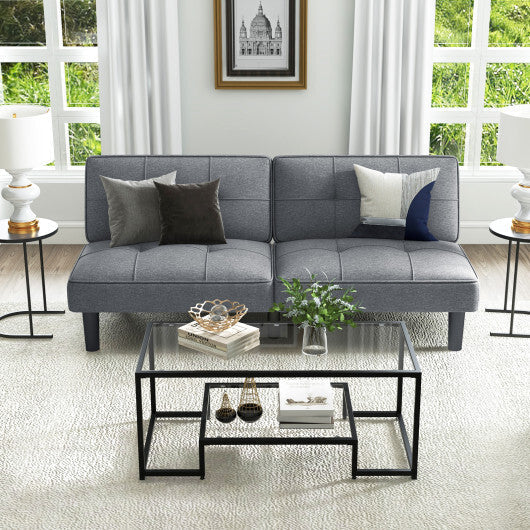 Convertible Folding Futon Sofa Bed with 6-Position Adjustable Backrest-Gray