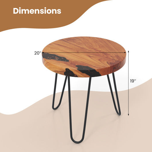 Rustic Round Solid Teak Wood Live Edge Outdoor Side End Table for Patio