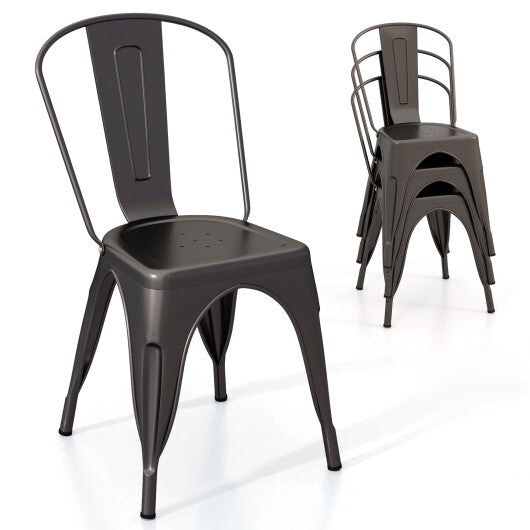 Metal Dining Chairs Set of 4 with Removable Backrest for Dining Room Restaurant Living Room-Gun