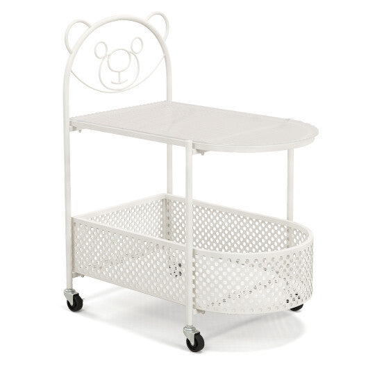 2-Tier Mobile Glass Coffee Table with Bear Pattern-Golden