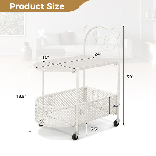 2-Tier Mobile Glass Coffee Table with Bear Pattern-Golden