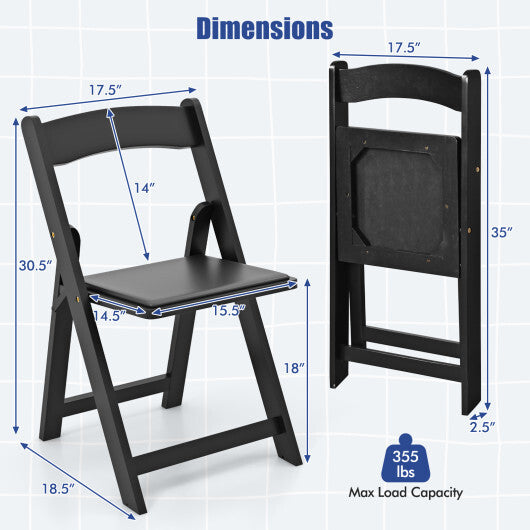 Set of 4 Dining Chairs Foldable Kitchen Chair with Rubber Wood Legs and Padded Seat-Black