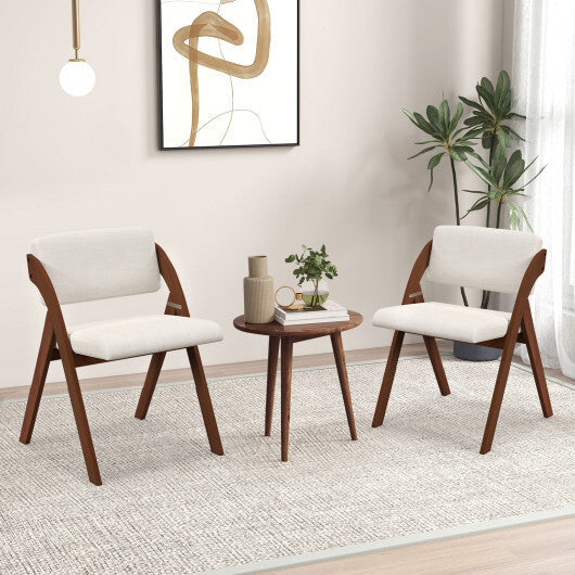 Set of 2 Folding Kitchen Dining Chairs with Rubber Wood Legs-Natural