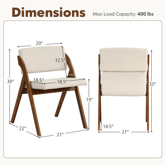Set of 2 Folding Kitchen Dining Chairs with Rubber Wood Legs-Natural