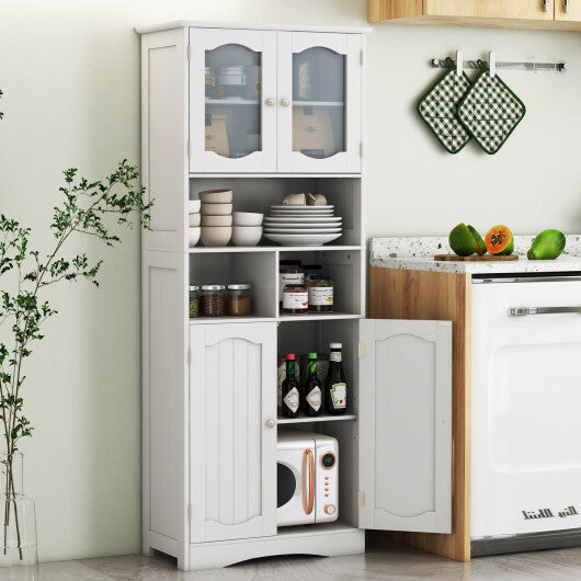 58.5 Inch Freestanding Linen Bathroom Storage Cabinet with Frost Glass Doors-Black