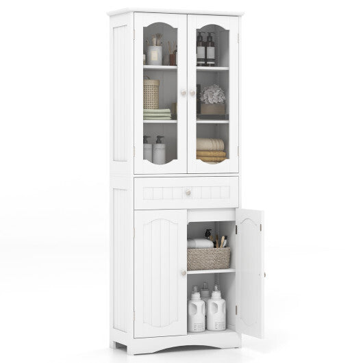 63 Inch Tall Bathroom Storage Cabinet with 2 Glass Doors and Adjustable Shelves-Black