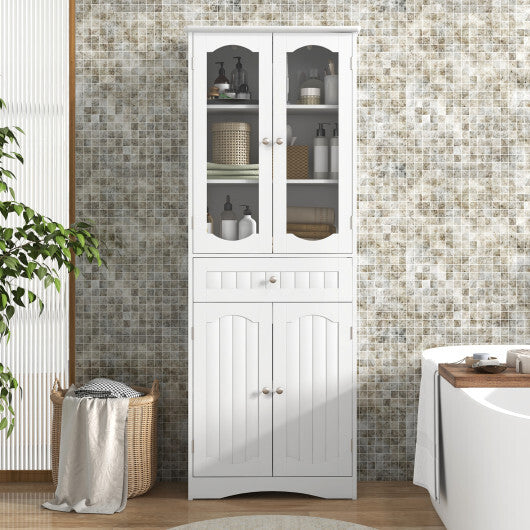 63 Inch Tall Bathroom Storage Cabinet with 2 Glass Doors and Adjustable Shelves-Black