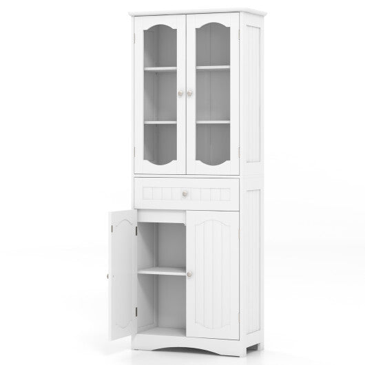 63 Inch Tall Bathroom Storage Cabinet with 2 Glass Doors and Adjustable Shelves-Black