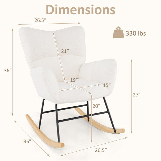 Nursery Rocking Chair with Comfy Backrest and Armrest-Beige