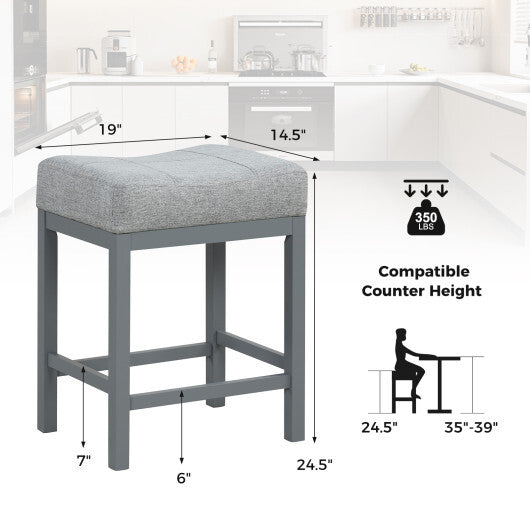 24.5 Inches Linen Fabric Saddle Stools Set of 2 with Cushioned Seat-Black and White