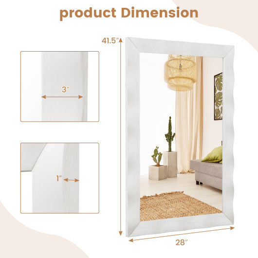 41.5 x 28 inches Farmhouse Wall Mirror with Solid Wood Frame-Brown