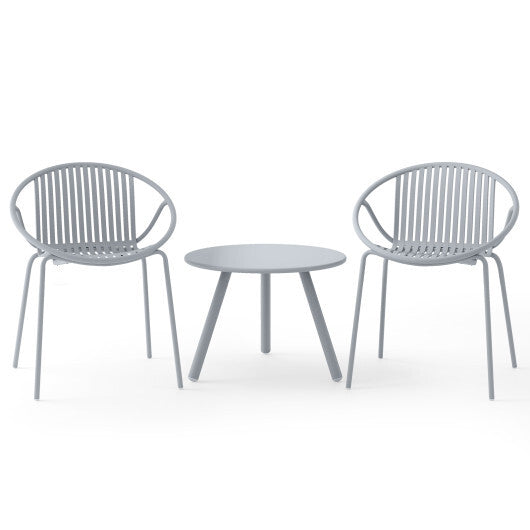 All Weather PP Patio Conversation Set with Round Coffee table and 2 Chairs-Green