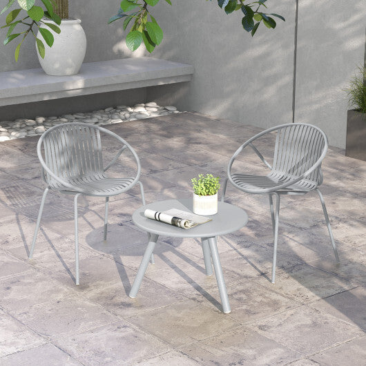 All Weather PP Patio Conversation Set with Round Coffee table and 2 Chairs-Green