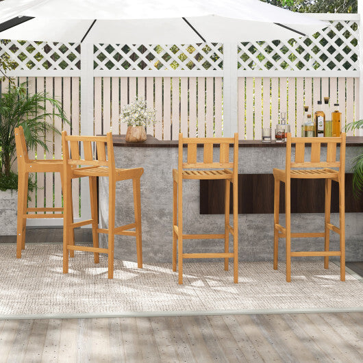30 Inch Teak Wood Bar Chair with Footrest and Backrest for Deck Poolside Garden