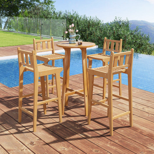 30 Inch Teak Wood Bar Chair with Footrest and Backrest for Deck Poolside Garden