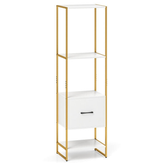 5-Tier Narrow Bookcase with 4 Open Shelves and Storage Drawer-Rustic Brown