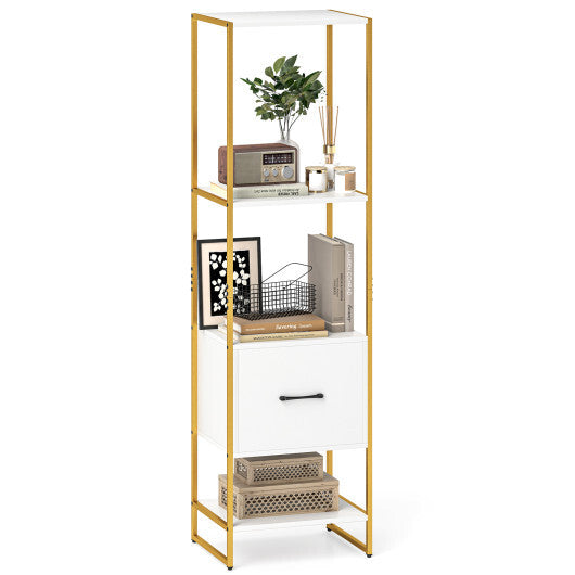 5-Tier Narrow Bookcase with 4 Open Shelves and Storage Drawer-Rustic Brown