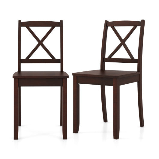 Wood Dining Chair Set of 2 with Rubber Wood Legs and Curved Backrest-Black