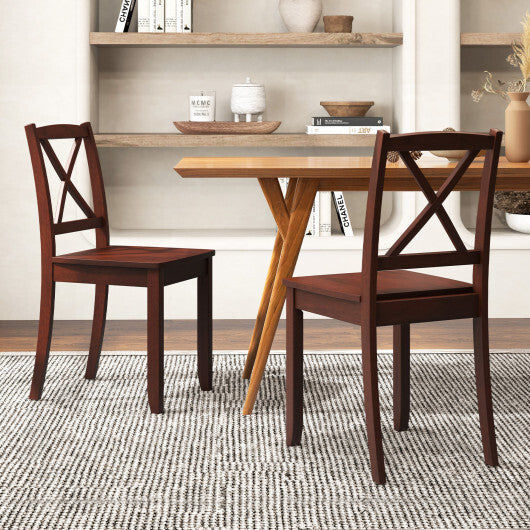 Wood Dining Chair Set of 2 with Rubber Wood Legs and Curved Backrest-Black