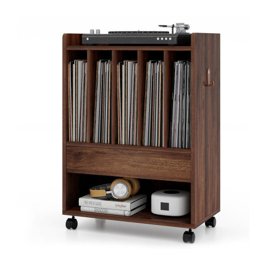 Record Rolling Turntable Player Stand with Drawer-White