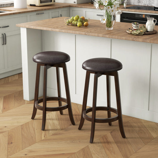 Set of 2 24/29 Inch Upholstered PU Leather Bar Stool with 360? Swivel Round Seat-29 inches