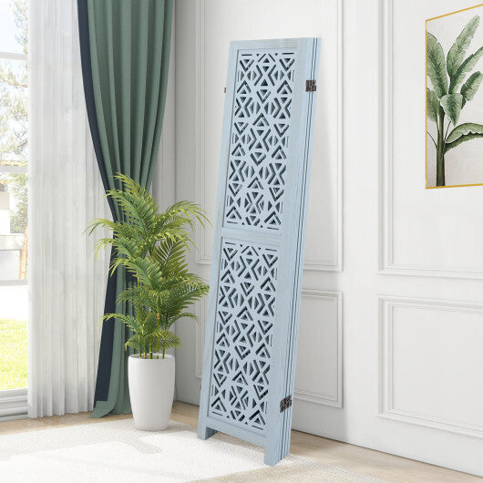 4/6 Panel Wooden Room Divider with Carved Cutout Pattern and Solid Wood Frame-6 Panel