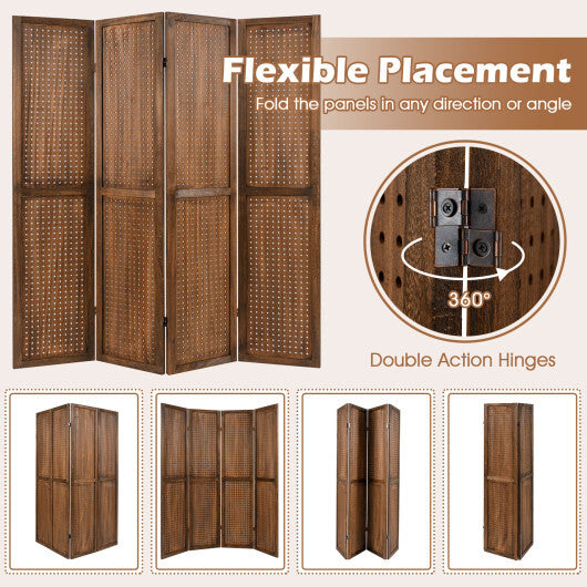 Pegboard Display with 360 Metal Hinges and Solid Wood Frame-4 Panel