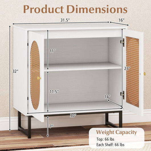 Buffet Cabinet Rattan Storage Cabinet with 2 Doors and Adjustable Shelf-Natural