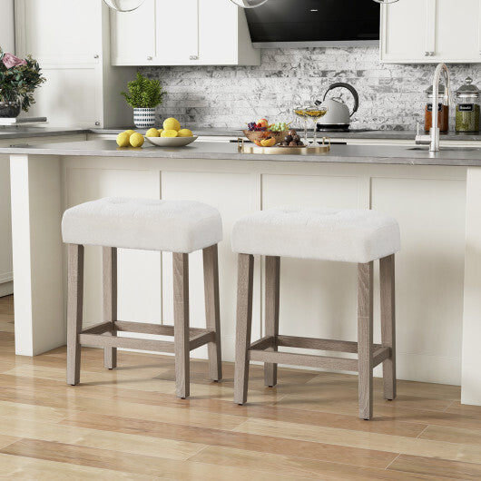 Modern Counter Height Bar Stools Set of 2 with Rubber Wood Legs-White and Gray