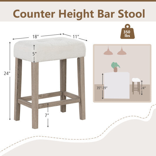 Modern Counter Height Bar Stools Set of 2 with Rubber Wood Legs-White and Gray