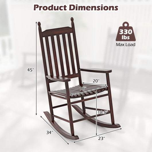 High-Back Acacia Wood Outdoor Rocking Chair with Solid Rocking Base-Black