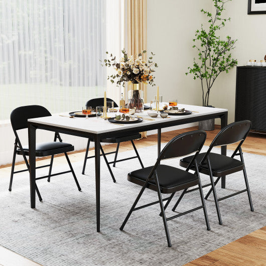 2 Pack Folding Chairs with Metal Frame and PVC Leather for Indoor Outdoor-Black
